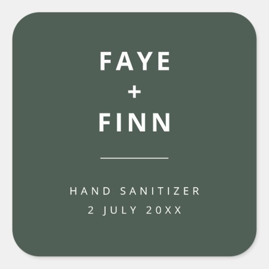 Hand Sanitizer | Groene Covid Scandi Modern Weddin Vierkante Sticker (Voorkant)