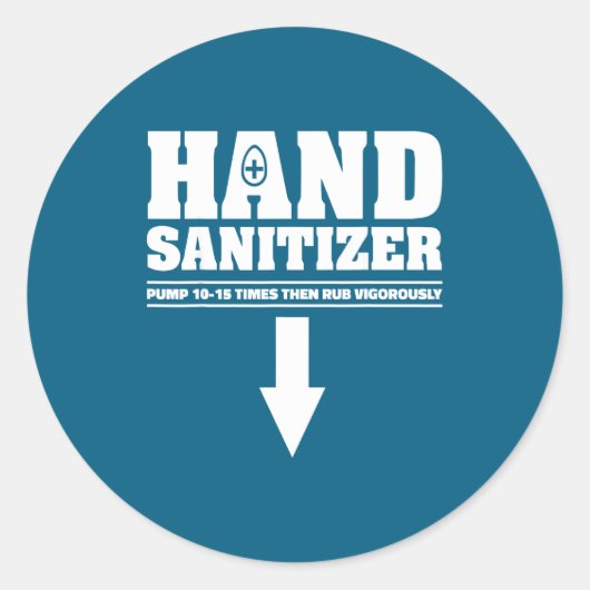 Hand Sanitizer Pump 10 15 Times Rub Vigorously Fun Ronde Sticker (Voorkant)