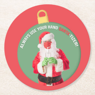Hand SANTA-tizer Santa Claus 2020 Ronde Kartonnen Onderzetter