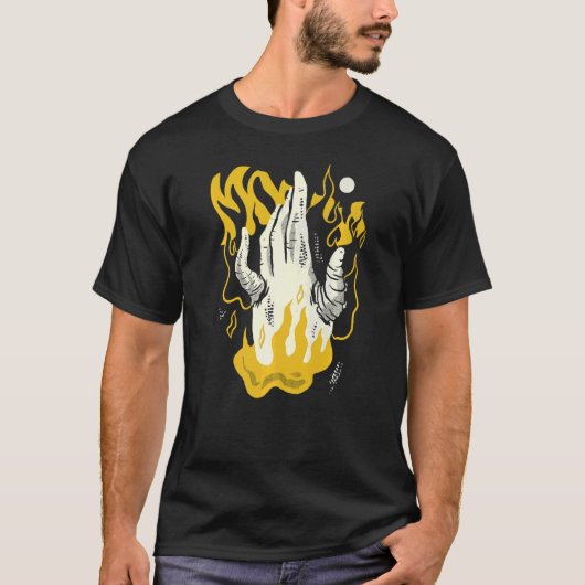 Hand Scary Surreal Burning Devil T-shirt (Voorkant)