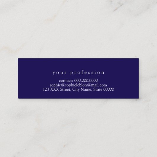 Hand Schetste Naam met Hart Blauw Mini Visitekaartje (Achterkant)