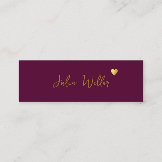 Hand Schetste Naam met Hart donkere wijn Mini Visitekaartje (Voorkant)
