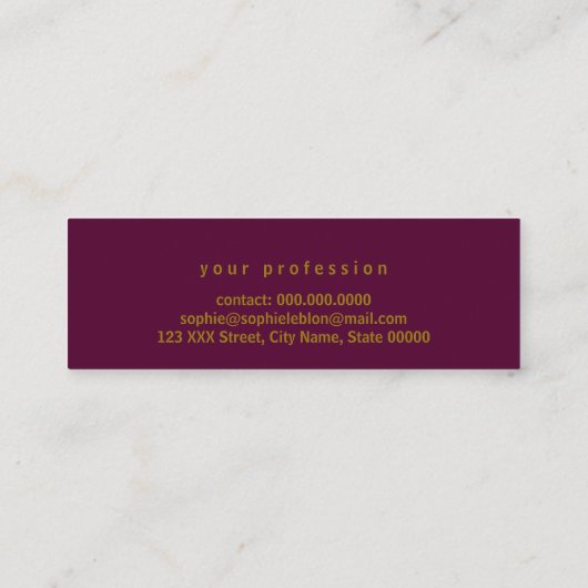 Hand Schetste Naam met Hart donkere wijn Mini Visitekaartje (Achterkant)