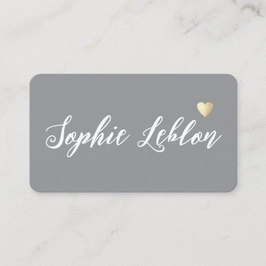 Hand Schetste Naam met Hart Grijs Visitekaartje (Voorkant)
