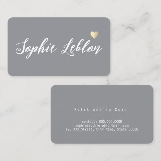 Hand Schetste Naam met Hart Grijs Visitekaartje (Voorkant / Achterkant)