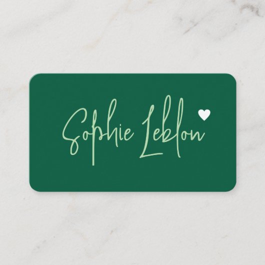 Hand Schetste Naam op Hunter Green met Hart Visitekaartje (Voorkant)