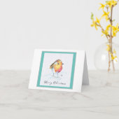 Hand schilderde Robin Kerstkaart Kaart (Gele Bloem)