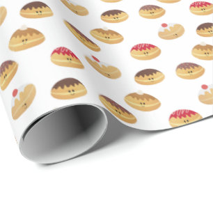 Hand schilderde, schattige Hannukah-doughnut gepat Cadeaupapier
