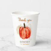 Hand schilderde waterverf pomkin verjaardag Dank u Papieren Bekers (Voorkant)