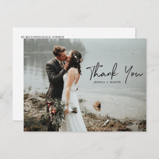 Hand Script Foto bruiloft Dank u Briefkaart (Voorkant / Achterkant)