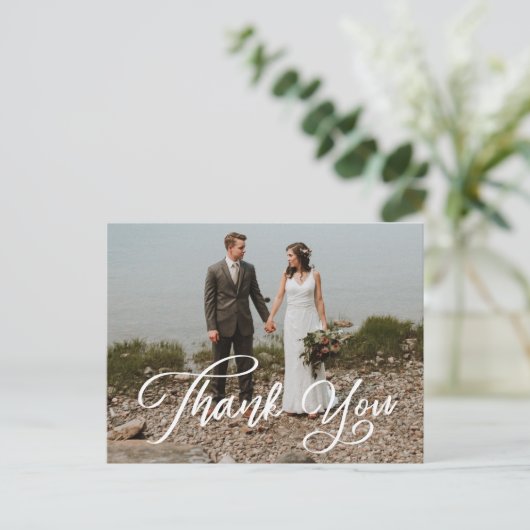 Hand Script Foto bruiloft Dank u Briefkaart (Staand voorkant)