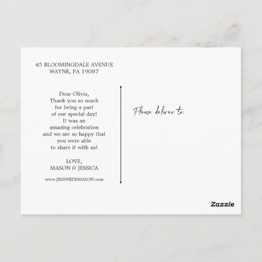 Hand Script Foto bruiloft Dank u Briefkaart (Achterkant)