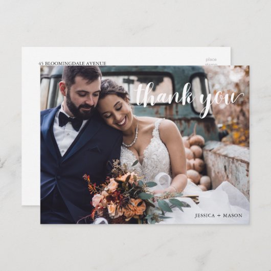 Hand Script Foto bruiloft Dank u Briefkaart (Voorkant / Achterkant)