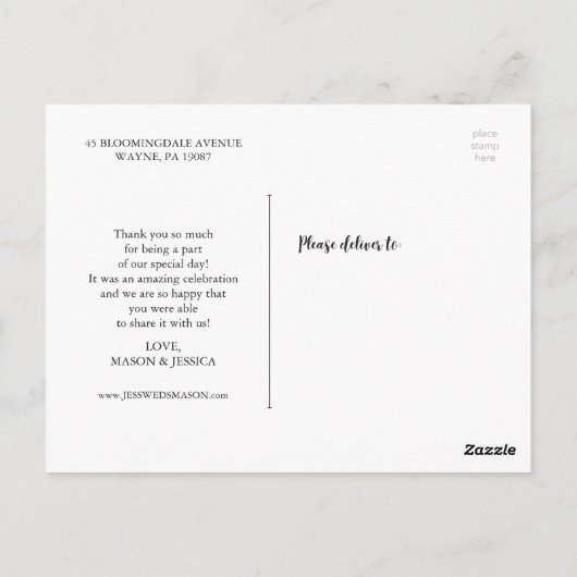 Hand Script Foto bruiloft Dank u Briefkaart (Achterkant)