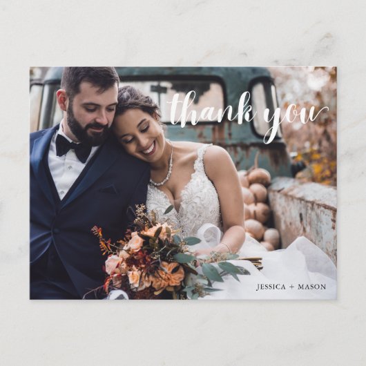 Hand Script Foto bruiloft Dank u Briefkaart (Voorkant)