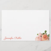 Hand Script gepersonaliseerde Waterverf Rozen Eleg Briefpapier (Voorkant)
