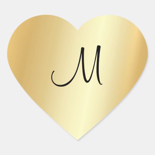 Hand Script Monogram Sjabloon Custom Faux Gold Hart Sticker (Voorkant)