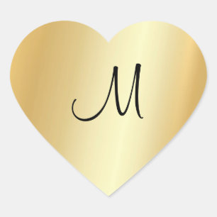 Hand Script Monogram Sjabloon Custom Faux Gold Hart Sticker