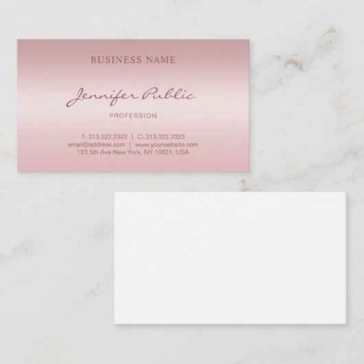 Hand Script Roos Goud Elegant Trendy Sjabloon Visitekaartje (Voorkant / Achterkant)