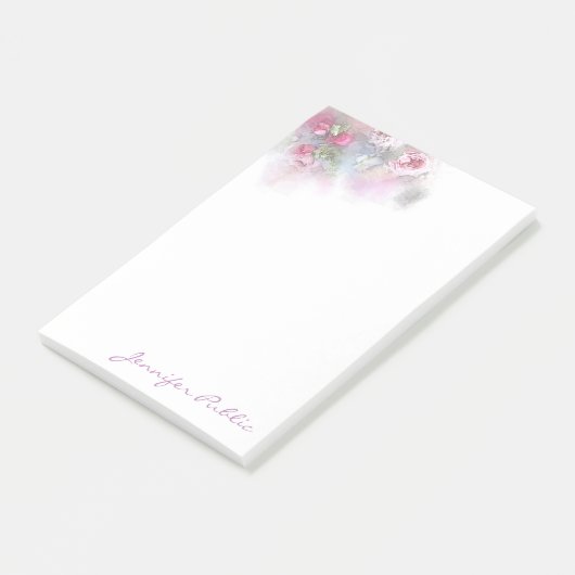 Hand Script Sjabloon Waterverf Pastel Kleur Rozen Post-it® Notes (Schuin)