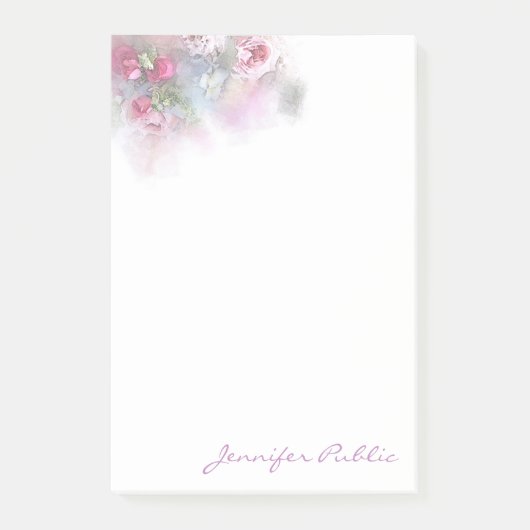 Hand Script Sjabloon Waterverf Pastel Kleur Rozen Post-it® Notes (Voorkant)