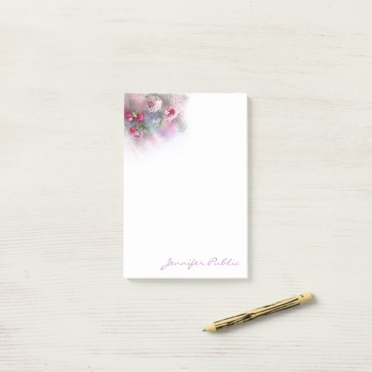 Hand Script Sjabloon Waterverf Rozen Post-it® Notes (Op bureau)