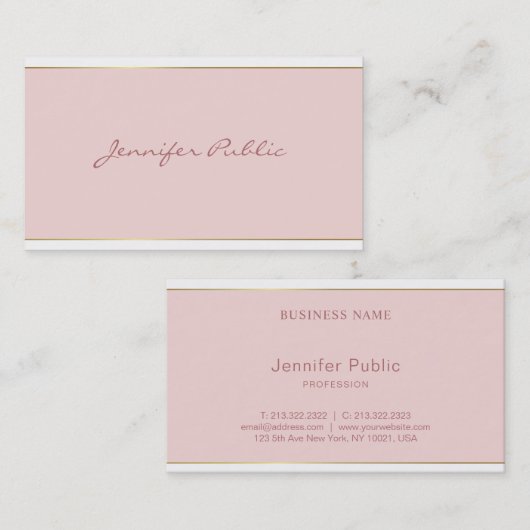 Hand Script Tekst Blush Pink Gold Sjabloon Elegant Visitekaartje (Voorkant / Achterkant)