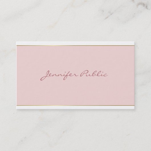 Hand Script Tekst Blush Pink Gold Sjabloon Elegant Visitekaartje (Voorkant)