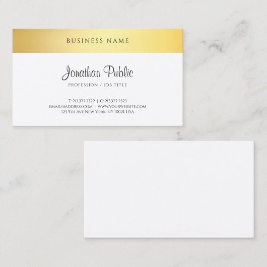 Hand Script Tekst Sjabloon Modern Elegant Goud Chi Visitekaartje (Voorkant / Achterkant)