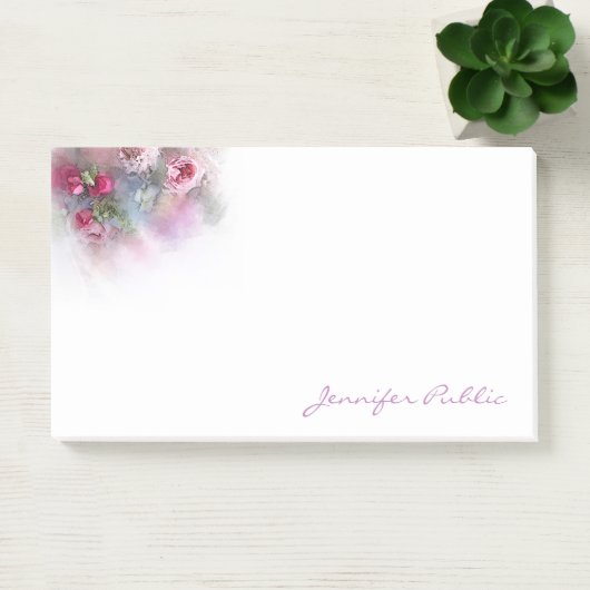 Hand Script Tekst Sjabloon Waterverf Rozen Post-it® Notes (Kantoor)