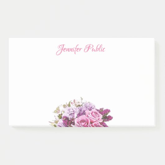 Hand Script Tekst Waterverf Flowers Chique Sjabloo Post-it® Notes (Voorkant)