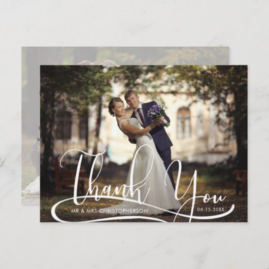 Hand Script Twee foto bruiloft Dank u Briefkaart (Voorkant / Achterkant)
