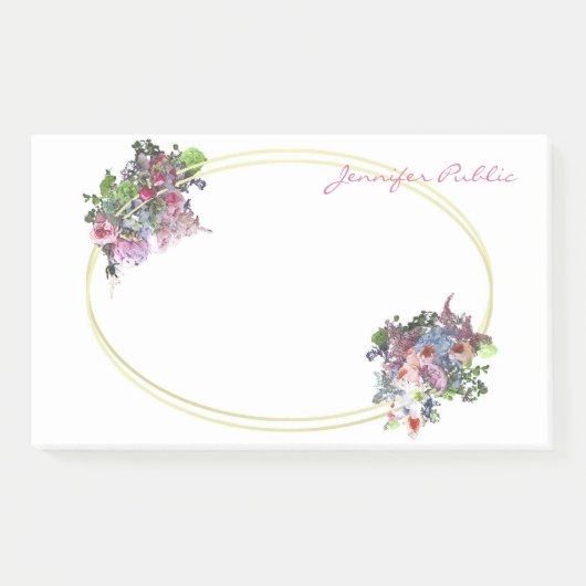 Hand Script Waterverf Bloemen Goud Lijst Sjabloon Post-it® Notes (Voorkant)