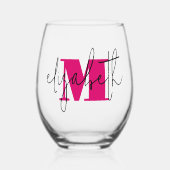 Hand Scripted Naam Monogram Wijnglas Zonder Voet (Voorkant)