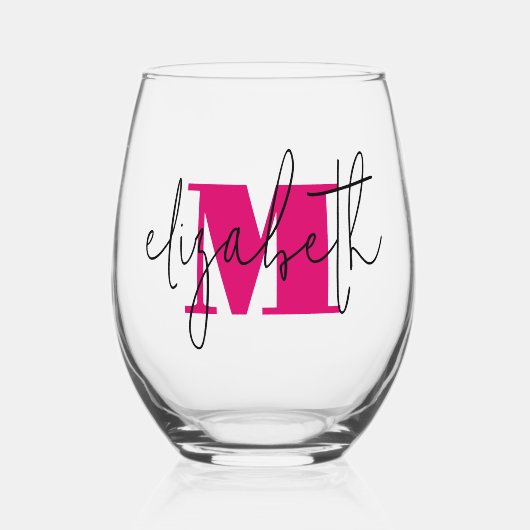 Hand Scripted Naam Monogram Wijnglas Zonder Voet (Voorkant)