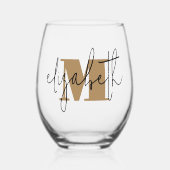 Hand Scripted Naam Monogram Wijnglas Zonder Voet (Voorkant)