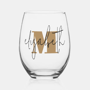 Hand Scripted Naam Monogram Wijnglas Zonder Voet