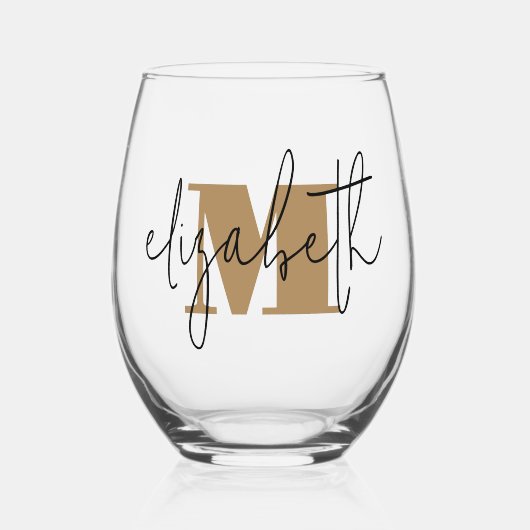 Hand Scripted Naam Monogram Wijnglas Zonder Voet (Voorkant)