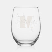 Hand Scripted Naam Monogram Wijnglas Zonder Voet (Achterkant)