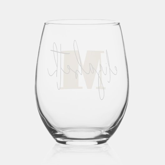 Hand Scripted Naam Monogram Wijnglas Zonder Voet (Achterkant)