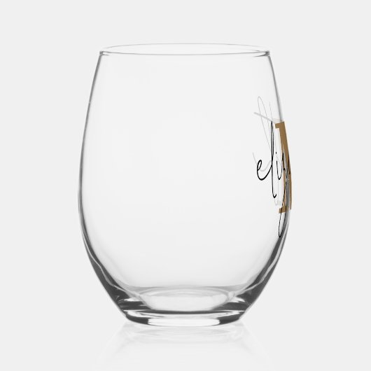 Hand Scripted Naam Monogram Wijnglas Zonder Voet (Rechts)
