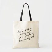 Hand-Scripted Peace Love & Hope Tote Bag (Voorkant)
