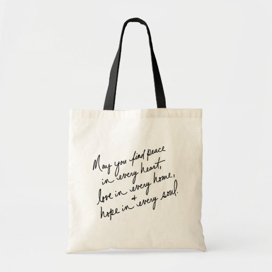 Hand-Scripted Peace Love & Hope Tote Bag (Voorkant)