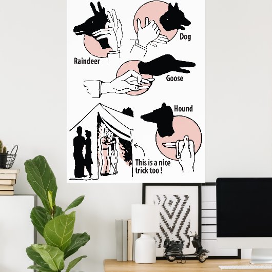Hand Shadow Puppets, Leuke Trick, Humor, Poster (Thuiskantoor)