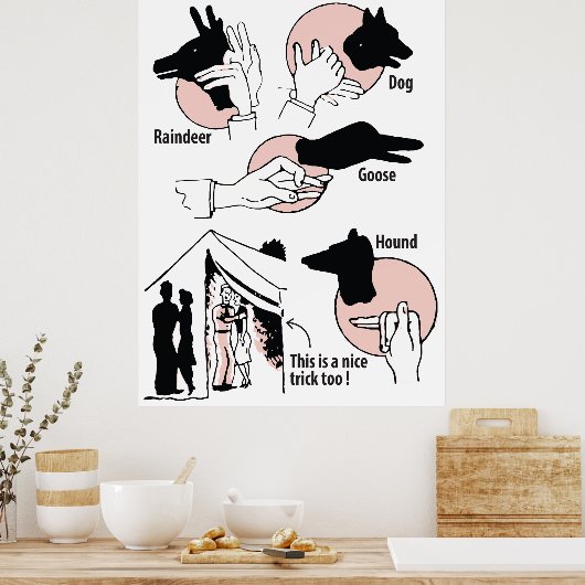 Hand Shadow Puppets, Leuke Trick, Humor, Poster (Keuken)