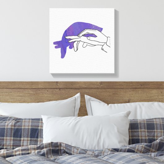 Hand Silhouette Anteater Paars Canvas Afdruk (Insitu (Slaapkamer))