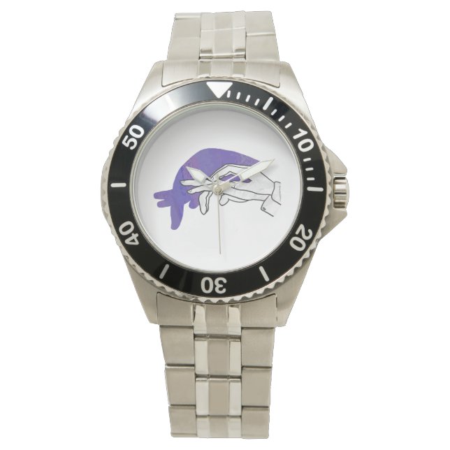 Hand Silhouette Anteater Paars Horloge (Voorkant)