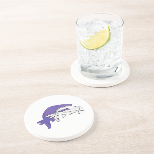 Hand Silhouette Anteater Paars Zandsteen Onderzetter (Zijkant)