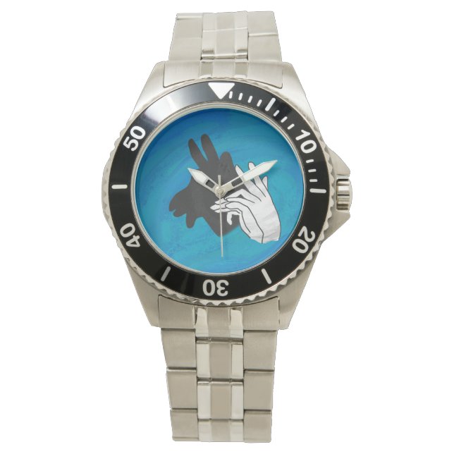 Hand Silhouette Billy Goat Blue Horloge (Voorkant)