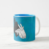Hand Silhouette Billy Goat Blue Tweekleurige Koffiemok (Voorkant rechts)